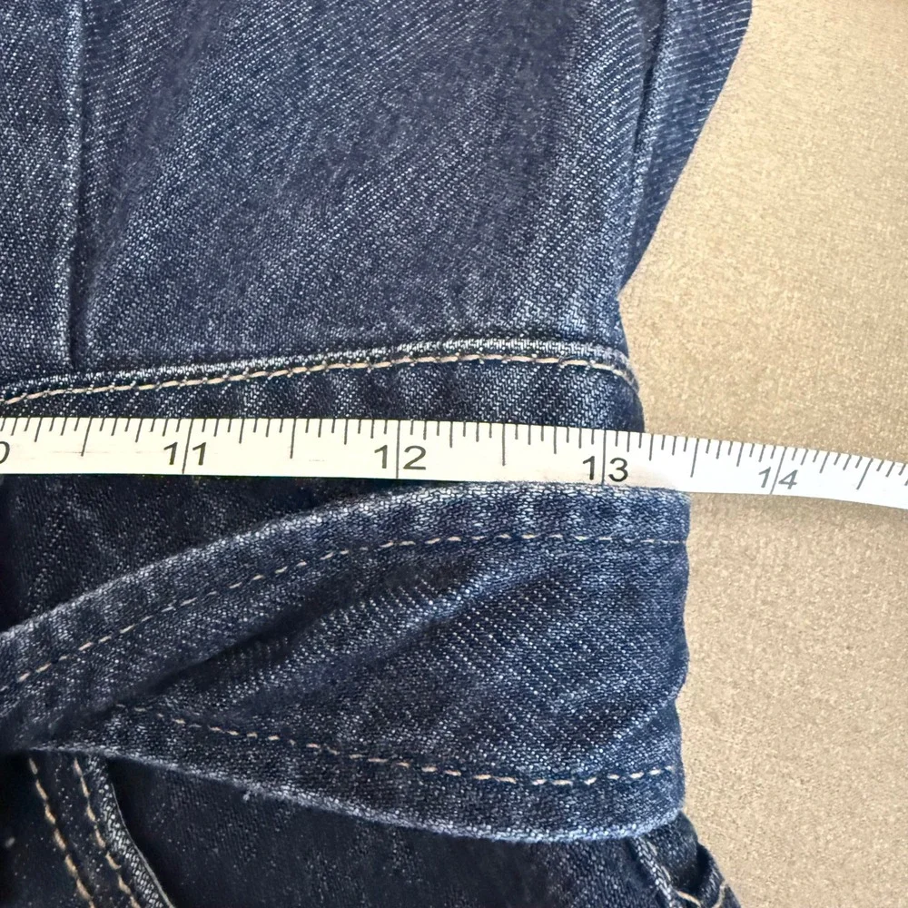 7 For All Mankind Denim Jumpsuit XS Dark Wash Puff Sleeve Wide Leg Blue - Picture 9 of 11